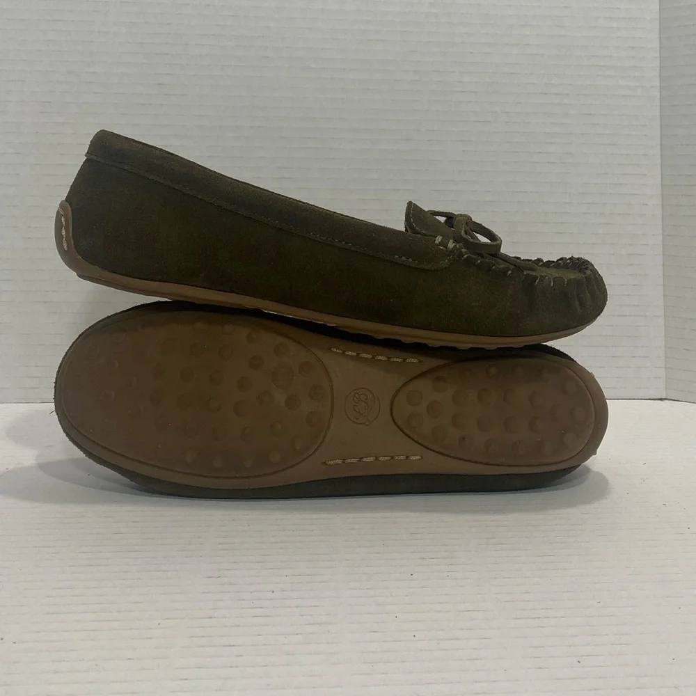 Lucky Brand Awra Olive Green Suede Leather Moccasin Flats Shoes Size 8